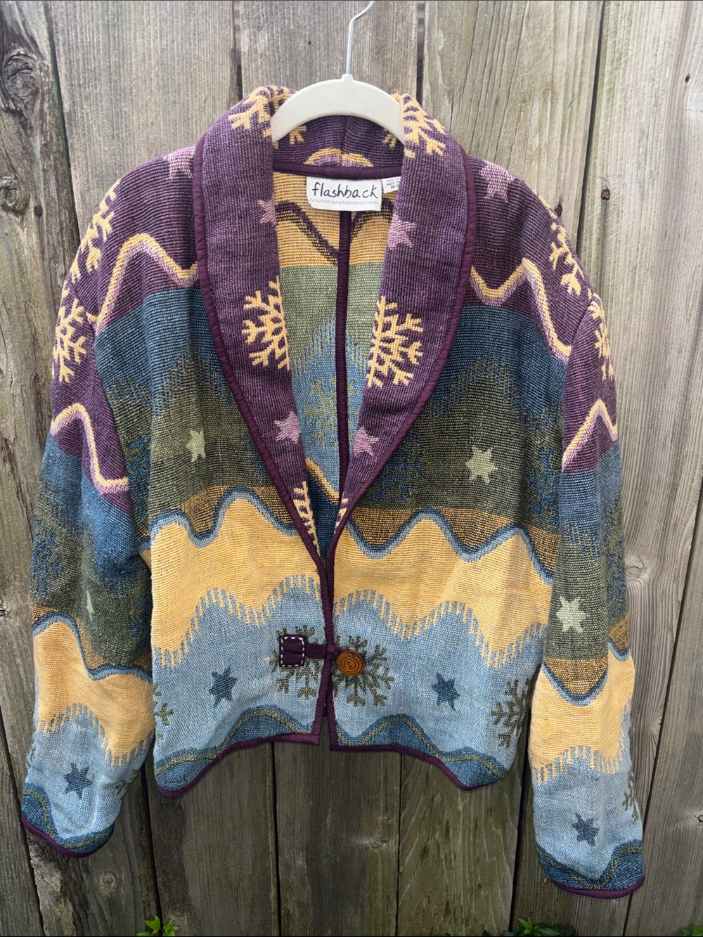 Vintage Flashback Tapestry Retro Jacket Coat Collared Multicolor Women’s Large